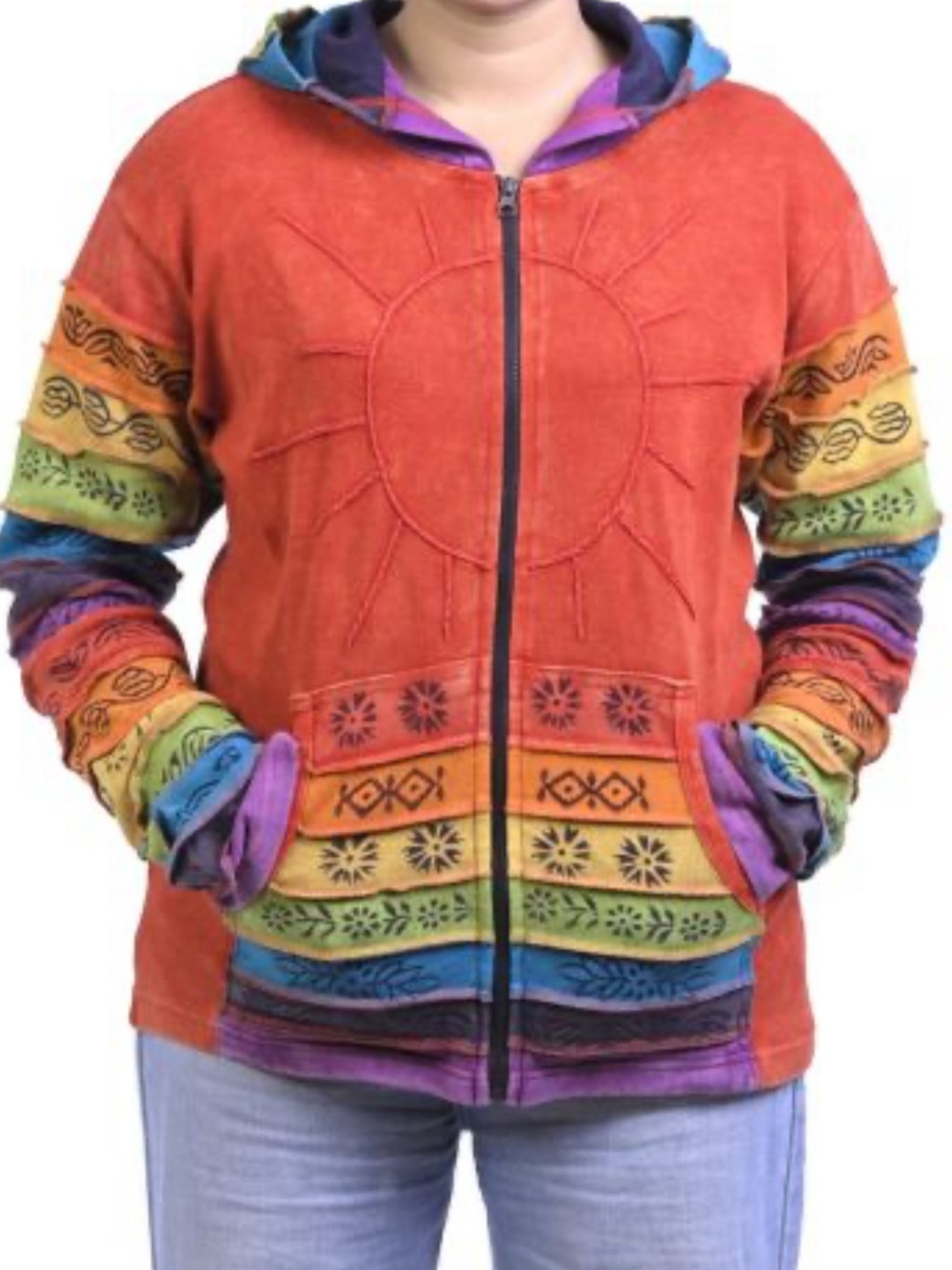 Women’s Greater Good Handmade Rainbow Boho Hippie Hoodie XL